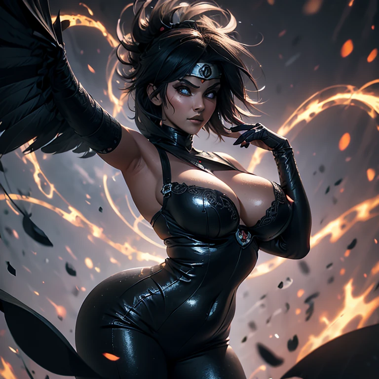 (NSFW, 8K Wallpaper, High resolution), (Seductive Raven: 1.5), (Big breasts: 1.7), (Raven haired beauty: 1.4), (Sexy and curvaceous: 1.3), (Realistic and intricately detailed: 1.4), (Physically-based rendering: 1.3), (Shiny black feathers: 1.3), (Intensely expressive eyes: 1.4), (Graphic and captivating: 1.2), (Nearly flawless, top-quality masterpiece: 1.1), (Solo shot: 1