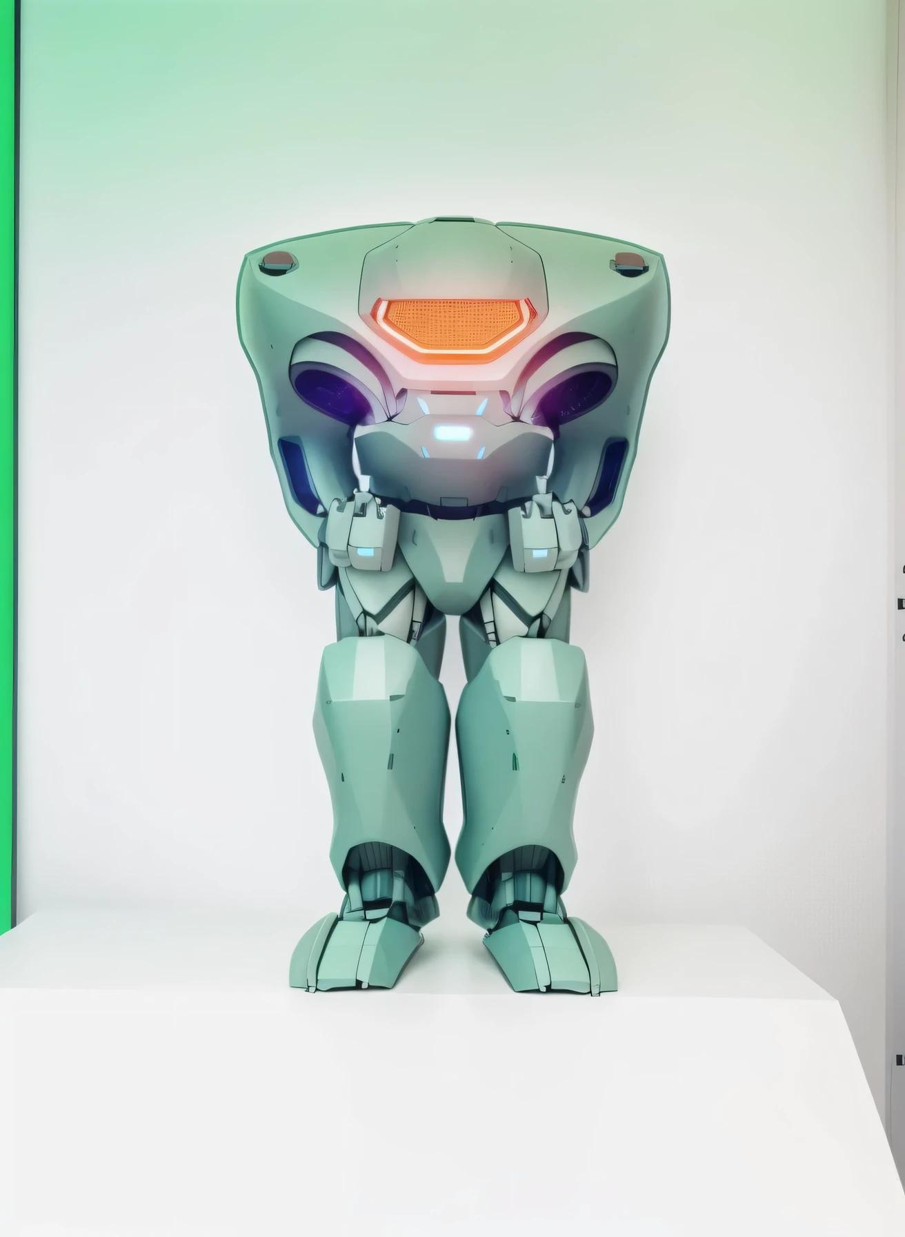 Close-up of a robot wearing a helmet while standing, Mecha body, Mecha in the shape of a manatee, Mecha suit, science fiction characters, Mecha suit, concept robot, full body Mecha suit, Beautiful character design, science fiction characters概念, concept art, Humanoid mech, science fiction characters概念, Full body mecha, Green mech,White background,photorealistic effect