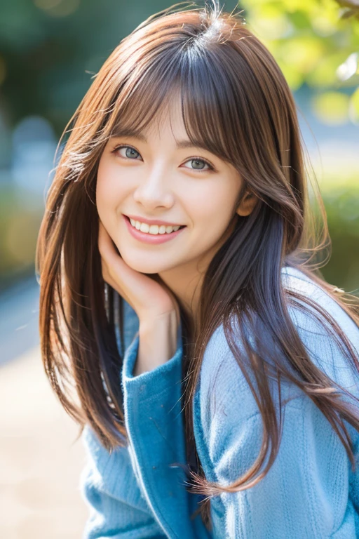 A beautiful woman with perfect eyes and nose、beauty like a model、cute like a model、eyes are double、How to use regular but cara、eye color is blue、hair color is pink、her face is delicate and elegant.、8k images、Beautiful style like a model、Normally large、A refreshing and lovely smile、The season is winter、Yellow down jacket、Ohori Park、adult sexy 、pose like a model、Overall image、snap shot、Glamaloid Smile、Beautiful and delicate face like a model、highest quality、But the uter piece、cute smile、A little erotic Sexy 、