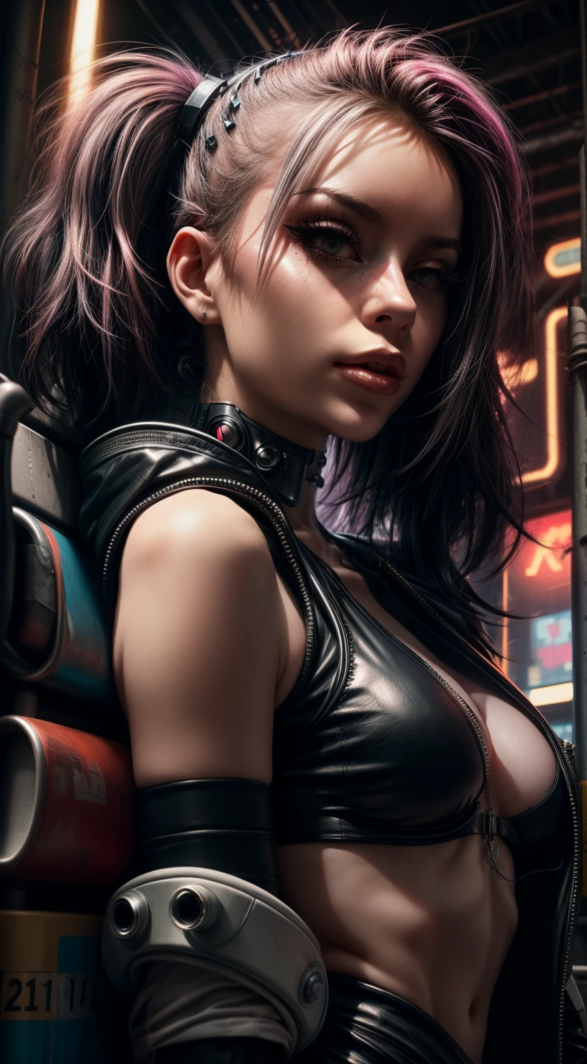((hyper realism)), photo realism , emmanorts as solo 1 girl cyberpunk, in cyberpunk atmosphere, good lighting