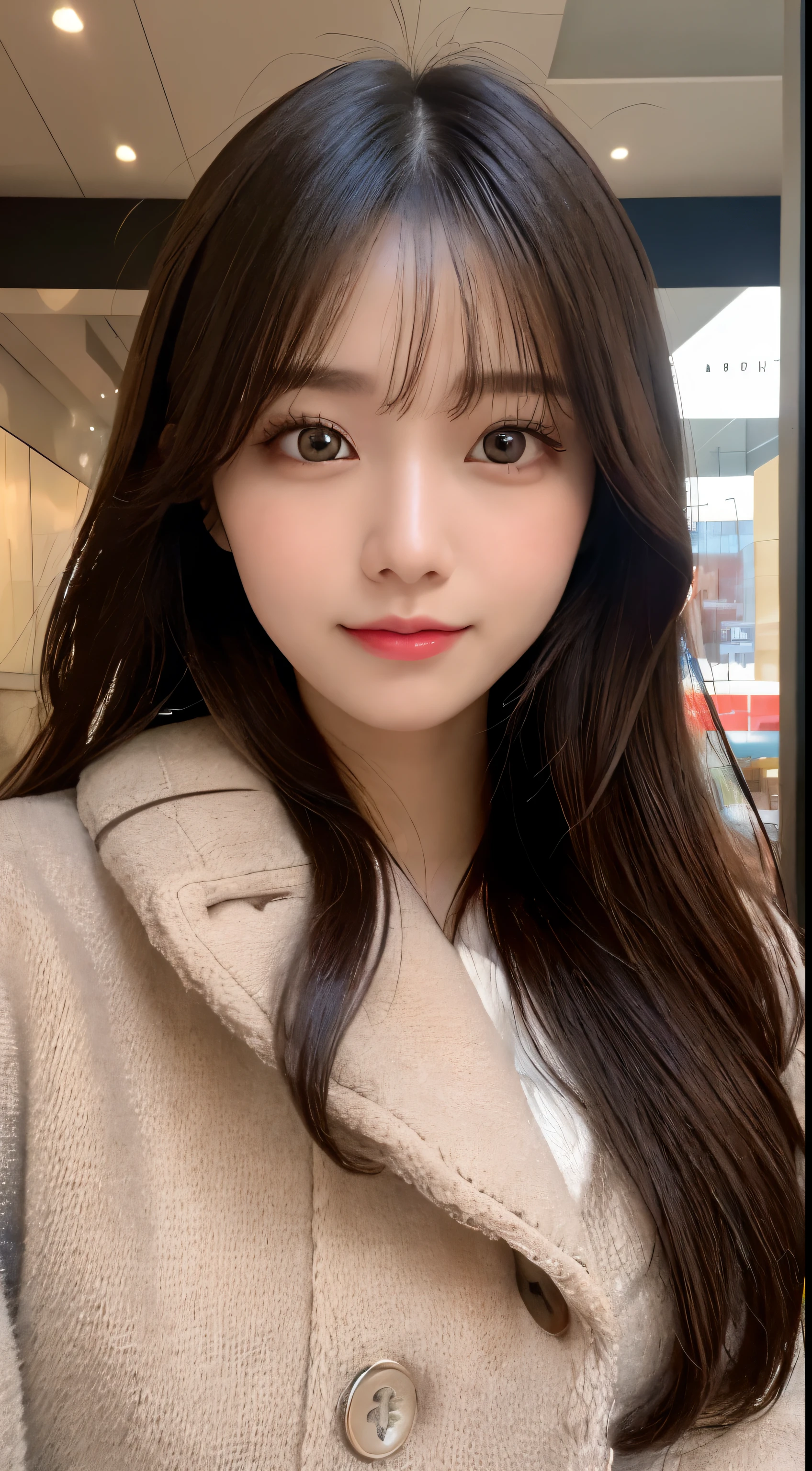 table top, highest quality, shape, Super detailed, finely, High resolution, 8k wallpaper, 完璧なダイナミックな構shape, beautiful and detailed eyes, Gorgeous black fluffy Tokyo winter clothes,ランダムなcute髪,,natural color lip, bold pose,smile、20 year old girl、cute、sexyt looking at camera,Always blur the background,perfect and beautiful face,Take only the face,beautiful and detailed face、slim face and style,Big eyes、Do gal makeup,small face,Wearing a luxury brand mink coat