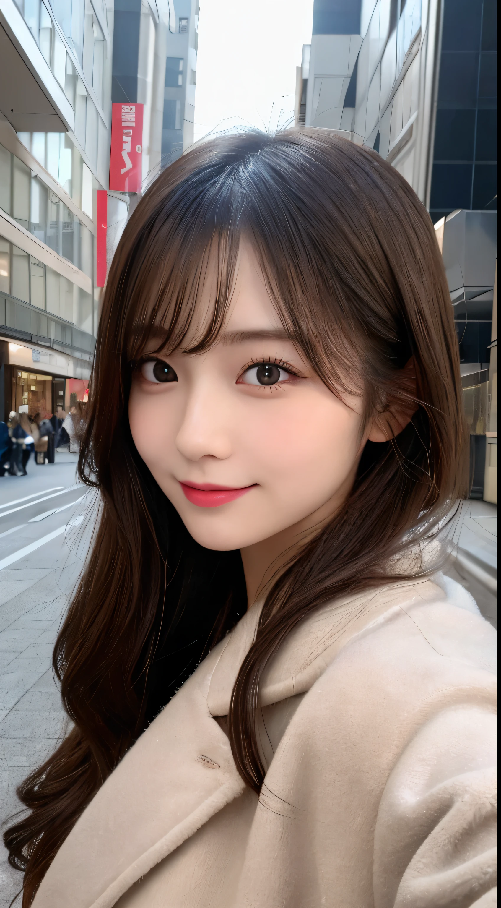 table top, highest quality, shape, Super detailed, finely, High resolution, 8k wallpaper, 完璧なダイナミックな構shape, beautiful and detailed eyes, Gorgeous black fluffy Tokyo winter clothes,ランダムなcute髪,,natural color lip, bold sexy pose,smile、20 year old girl、cute、sexy shot looking at camera,Always blur the background,perfect and beautiful face,Take only the face,beautiful and detailed face、slim face and style,Big eyes、Do gal makeup,small face,Wearing a luxury brand mink coat