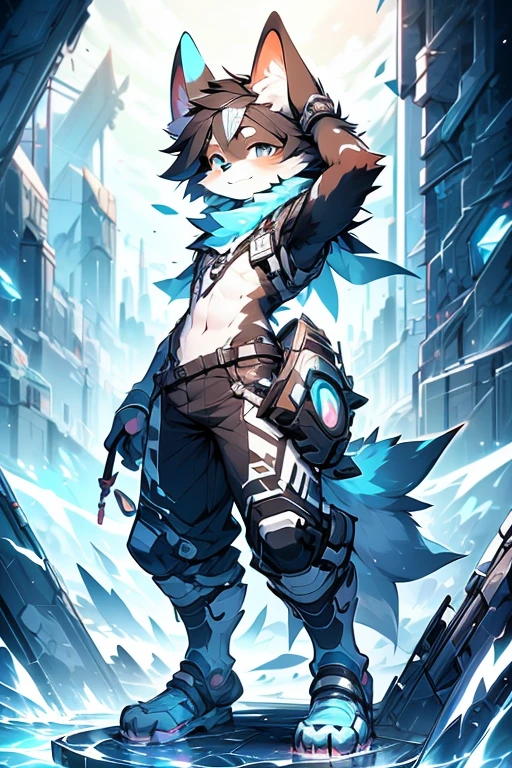 Furry Bernese mountain dog, forelimb, Legs, Standing Shota boy, Overall whitehead, Arms, Body and legs,Blue-black pattern all over,pink flesh pads, eyes and pupils blue, Furry, No clothing, Two ears,Mechanical nanoskin