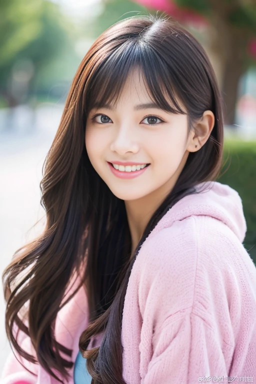 beautiful woman with perfect eyes and nose、beauty like a model、cute like a model、eyes are double、Regular but how to use characters、eye color is blue、Hair color is pink、her face is delicate and elegant.、8k images、Beautiful style like a model、usually large、A refreshing and lovely smile、The season is winter、yellow down jacket、Ohori Park、adult sexy 、pose like a model、Overall image、snap shot、Glamaloid Smile、Beautiful and delicate face like a model、highest quality、but、The ultimate part is、cute smile、A little erotic and sexy 、