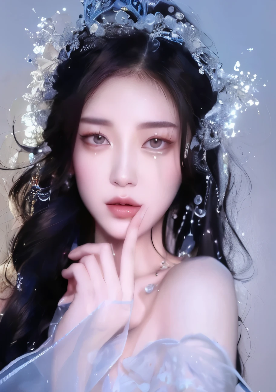 a close up of a woman wearing a tiable and a veil, ethereal beauty, inspired by Yanjun Cheng, guweiz, yanjun chengt, pale snow white skin, xision wu, artwork in the style of guweiz, realistic. cheng yi, ulzzang, jingna zhang, beautiful aesthetic face, popular south korean makeup, xintong chen