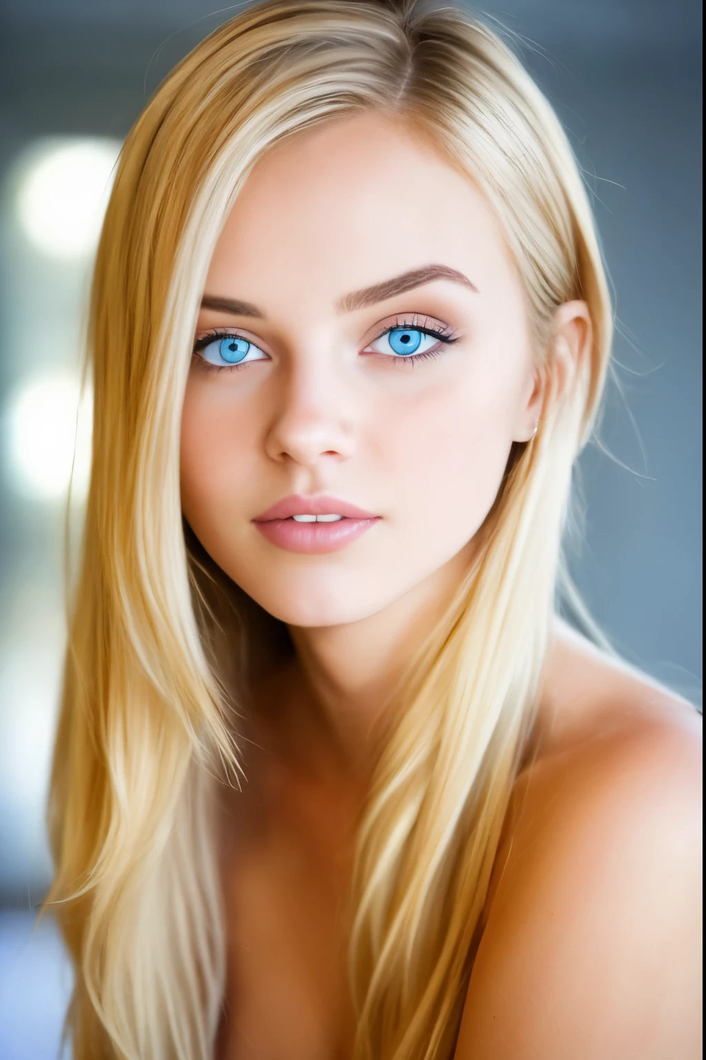 Portrait of a 24-year-old girl, beautiful , light blue eyes, blonde hair, sexy , naked
