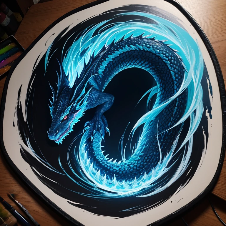 ethereal dragon,organic blacklight painting,flowing forms,soft color