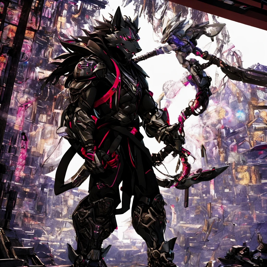 Ciberpunk, oculos de sol, (mechanical lobo claws), long arms, ombros largos, hands with claws, obra de arte, (super detalhado), (antropomorfismo animal), tema gangster, lobo, bonito, sobretudo, luzes fracas, smoke, sombra, Paisagem urbana corrupta, Mais alta qualidade, monofocal, (desnatação: 1.1), Man muscle, corpo todo, Intricado (alto detalhe: 1.1),