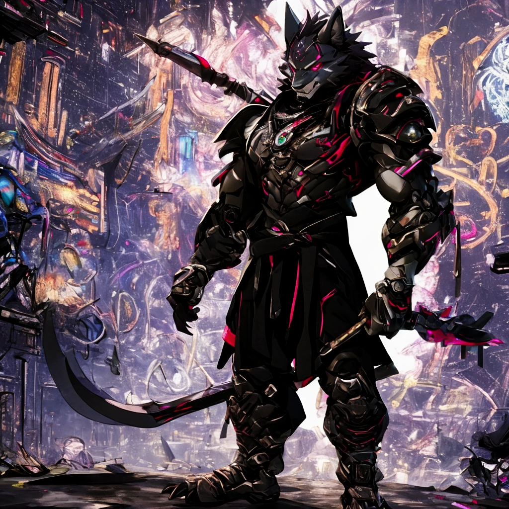 Ciberpunk, oculos de sol, (mechanical lobo claws), long arms, ombros largos, hands with claws, obra de arte, (super detalhado), (antropomorfismo animal), tema gangster, lobo, bonito, sobretudo, luzes fracas, smoke, sombra, Paisagem urbana corrupta, Mais alta qualidade, monofocal, (desnatação: 1.1), Man muscle, corpo todo, Intricado (alto detalhe: 1.1),