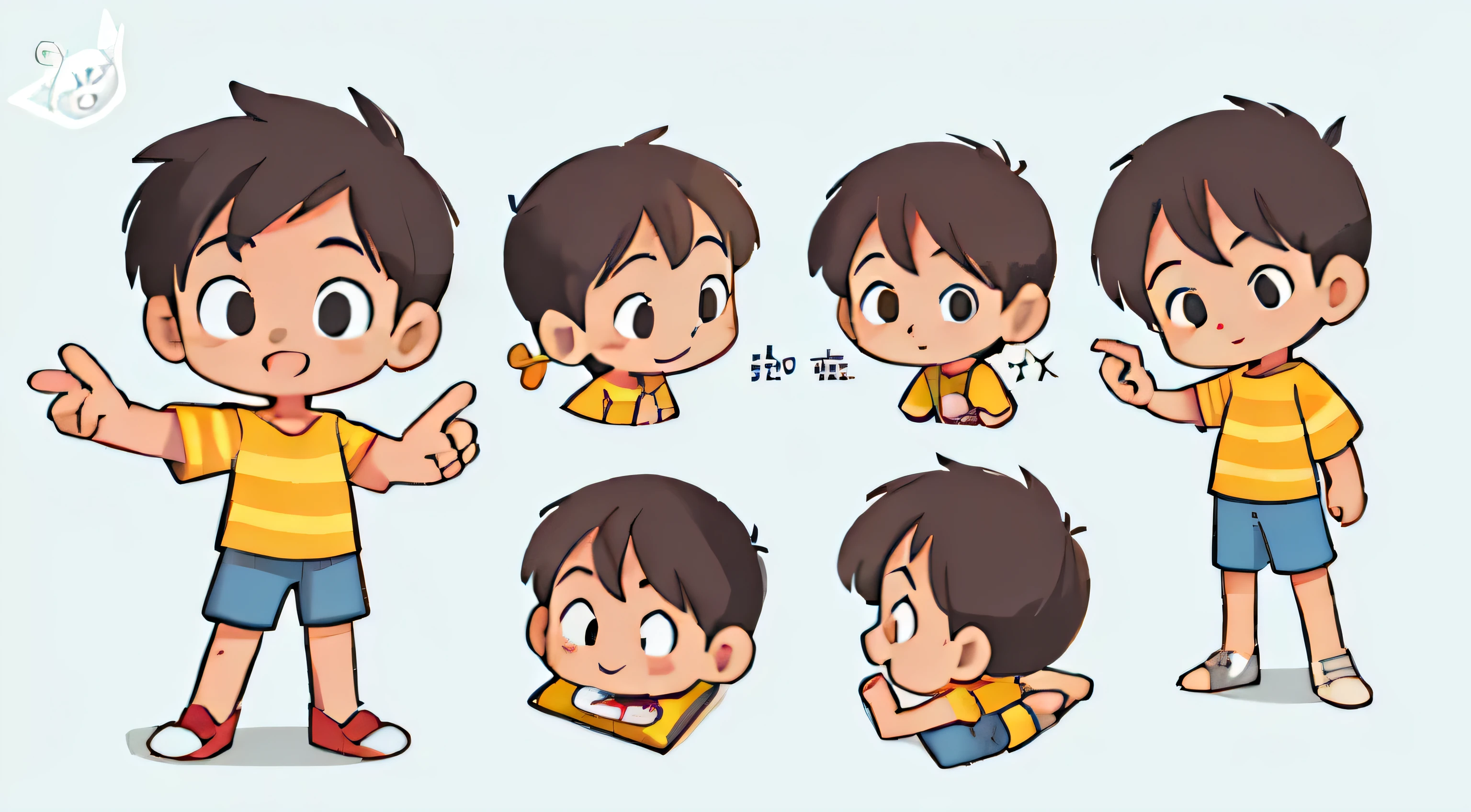 boy.multi pose,cute, illustration, cartoon, comic, full body, different angles, children book character, in the style of kids book character, character sheet,