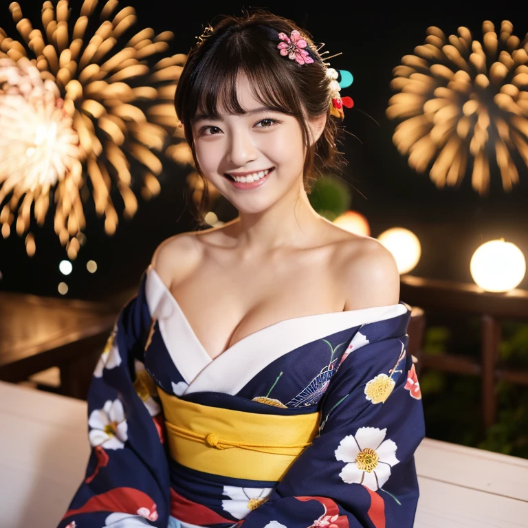 (masterpiece、high resolution、high quality)、Japanese beautiful girl:1.3,Two Girls、-yeld elure body、Beautiful body、Japanese Yukata、Soaring、night、Laughter、Clear Eyes、、Beautiful Skin、Yukata beauty、Hydrangea pattern yukata、Her breasts are exposed from her yukata、Very small breasts、Small breasts、Beautiful cherry-colored areola、Beautiful erect nipples、Small butt、Shaved、Cool Summer、nightの夏祭り、Fireworks display、Professional Photography、short hair