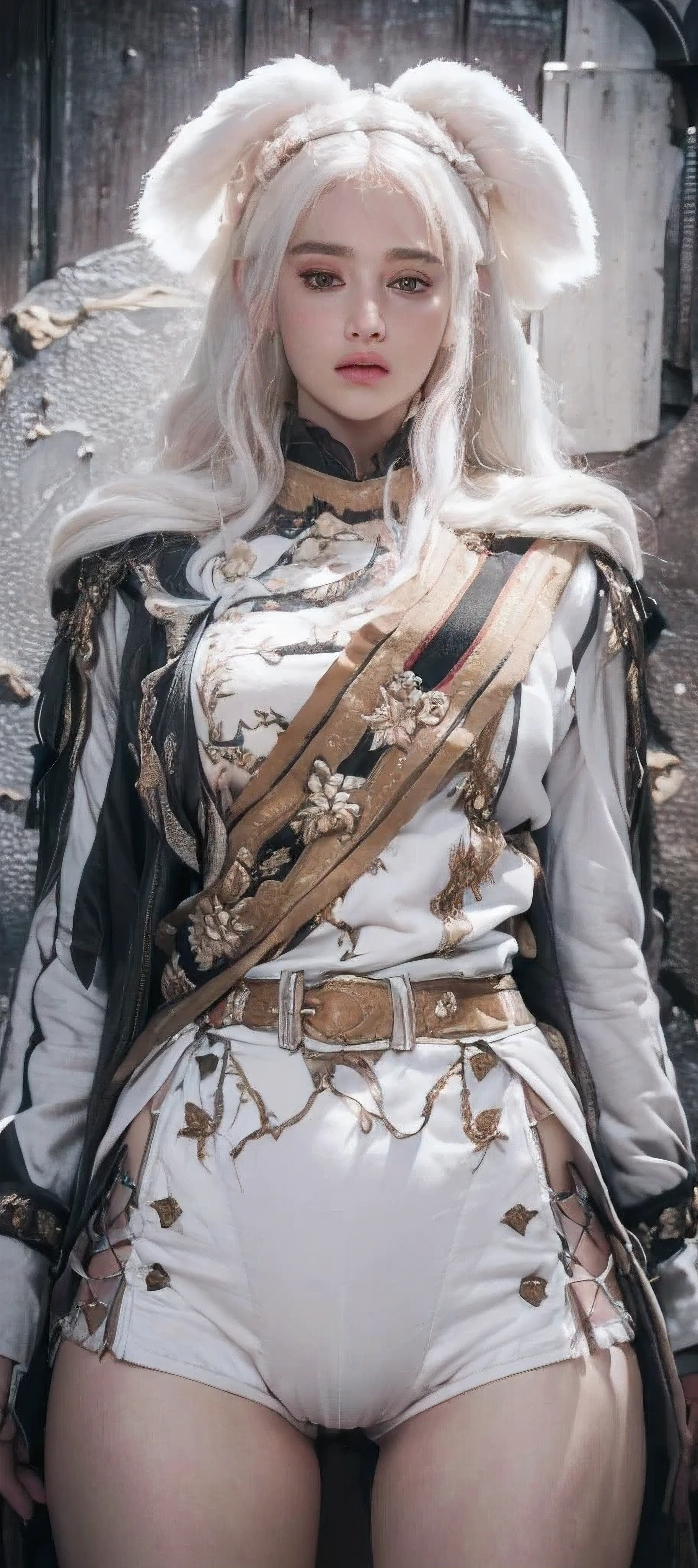 (RAW photo:1.2), ((photorealistic:1.4),(masterpiece:1.3),(best quality:1.4),ultra high res,(detailed facial features),(detailed clothes features),HDR,8k resolution, 1 girl, blush, white hair, 8k, ultra high details, perfect nose, cinematic lighting, perfect body,