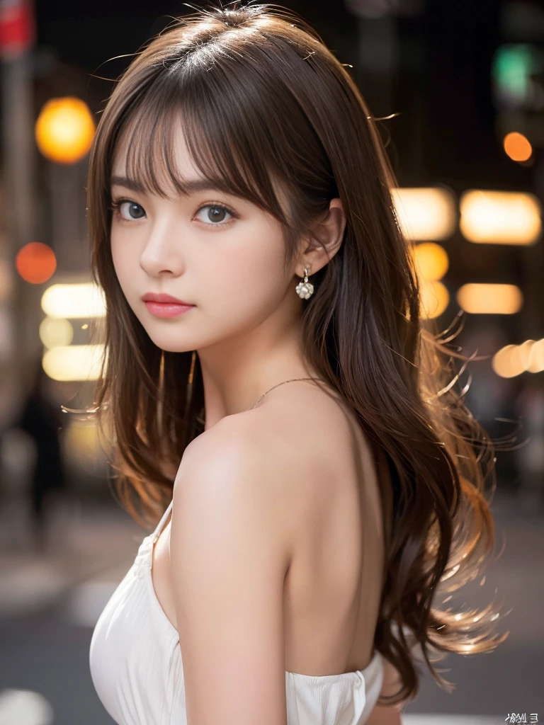 (((32K,very high resolution, high detail, very accurate,masterpiece girl 1))),RAW photo & realistic atmosphere,beautiful dark blue eyes,detailed mouth,glossy lips,fine eyebrows,Soft white skin that shines in every detail,,detailed eyes、Very beautiful eyes with deep blue eyes,detailed lips、very beautiful face,very well-shaped face、lifelike face,glossy beautiful lips,beautiful eyebrows,infinite reality,best design,(A very cute 20 year old Japanese high school girl,toned body,thighs thighs thighs,thin legs,Beautifully shaped breasts,She is a very cute beautiful girl,:1.4),best natural makeup,japanese id,korean idol,Young sensual idol,Moist eyes,dark beautiful eyes,beautiful butt,beautiful feet,,camel's foot,:1.3),Super high resolution、,natural and realistic face,Backlight,Her pure eyes are too cute,(((photorealism,Take a full body photo))),,reality live action,(Earrings that look fashionable,,necklace,bracelet,gyuru,shiny nail art,Clothes like a girl,,Girlish clothes,Dress like a maiden,Glossy light brown,,fluffy perm,medium hair,solo,:1.7),Shibuya's night entertainment district(big breasts,attractive,:1.5), ((body posture facing forward)),