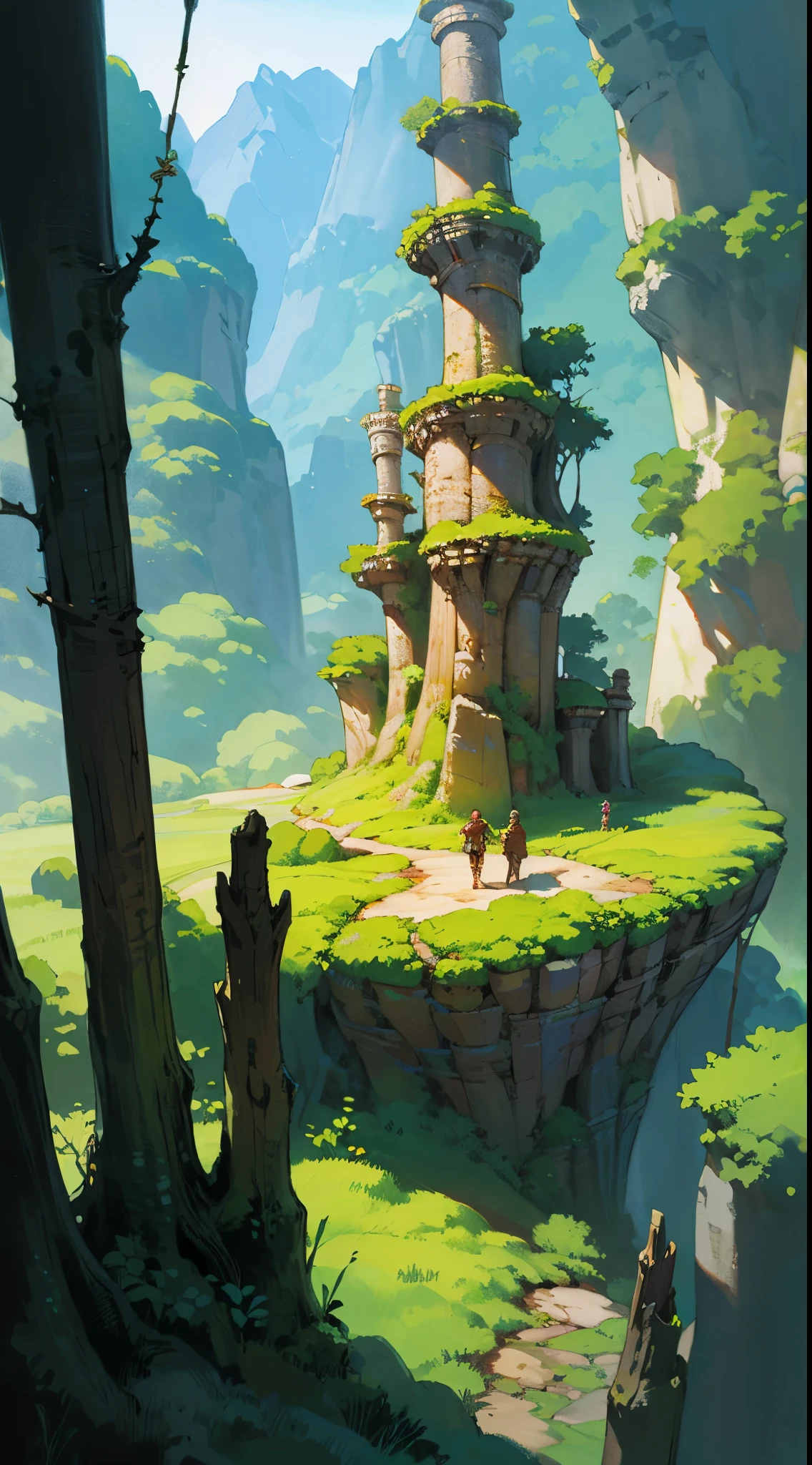 (((best quality))), Realistic, authentic, beautiful, three adventurer, sword and magic, fantasy land, adventure city background