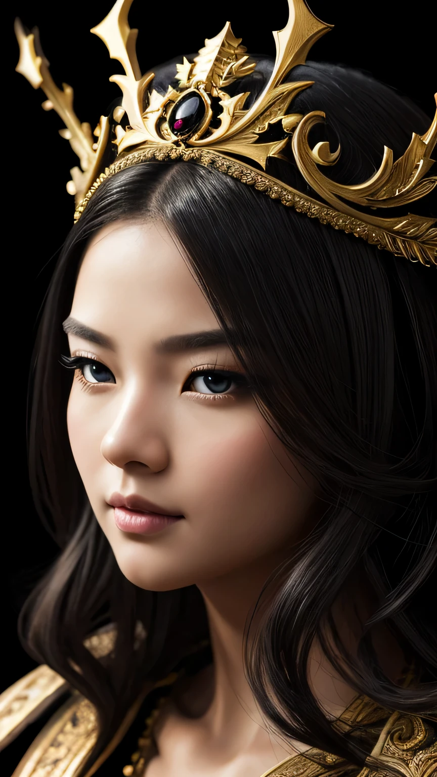 black background、a beautiful empress portrait, blonde hair, Perfect black eyes, Brilliantly, Impossible impressive big Christmas headpiece, clothes Santa robes, everything Christmas, snow, symmetry, Drafoodic Studio Lighting, Rococo, baroque, vegetables, Asian, hyper realism, close, d&d, fantasy, Complex, elegant, very detailed, digital painting, art station, octane rendering, 8K, concept art, food, sharp focus, (((close up of face))), masterpiece, 最high quality, high quality, High resolution, ((black background))
