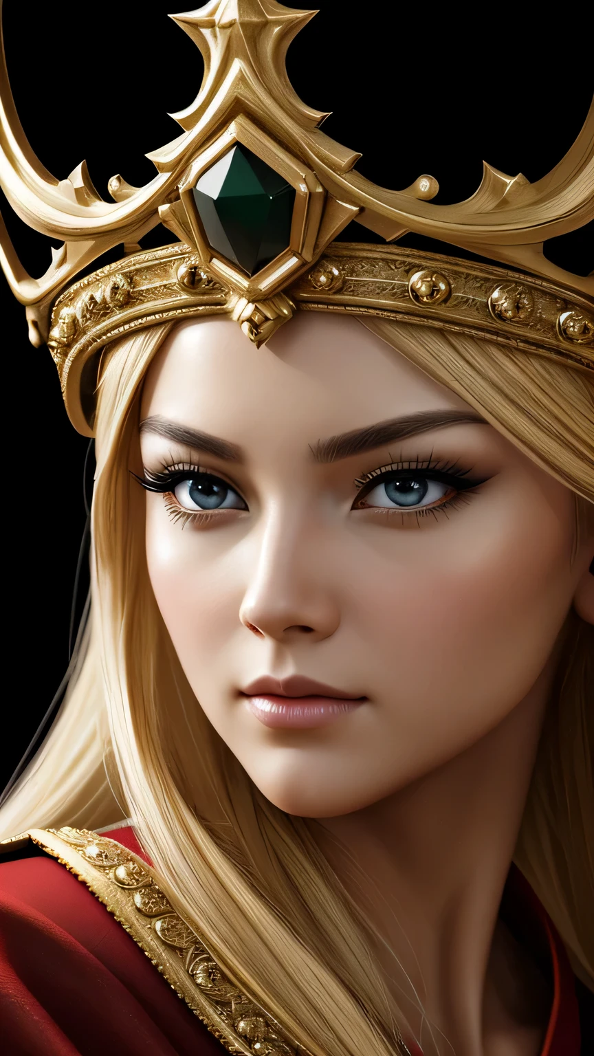a beautiful empress portrait, blonde hair, Perfect black eyes, Brilliantly, Impossible impressive big Christmas headpiece, clothes Santa robes, everything Christmas, snow, symmetry, Drafoodic Studio Lighting, Rococo, baroque, vegetables, Asian, hyper realism, close, d&d, fantasy, Complex, elegant, very detailed, digital painting, art station, octane rendering, 8K, concept art, food, sharp focus, (((close up of face))), masterpiece, 最high quality, high quality, High resolution, ((black background))