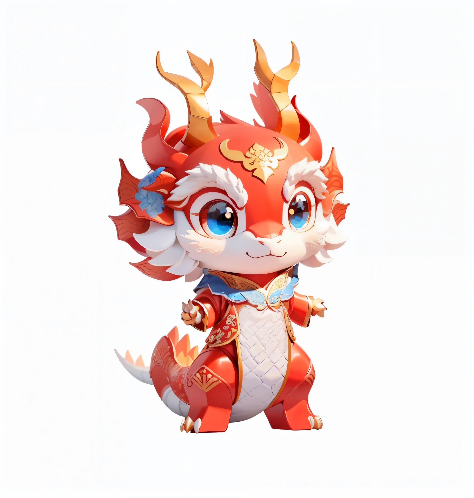 there is a red and white dragon statue with a gold crown, loong, vinyl toy figurine, smooth chinese dragon, inspired by Pu Hua, shui mo hua, china silk 3d dragon, heise jinyao, zhongli from genshin impact, hua cheng, onmyoji, keqing from genshin impact, cute little dragon