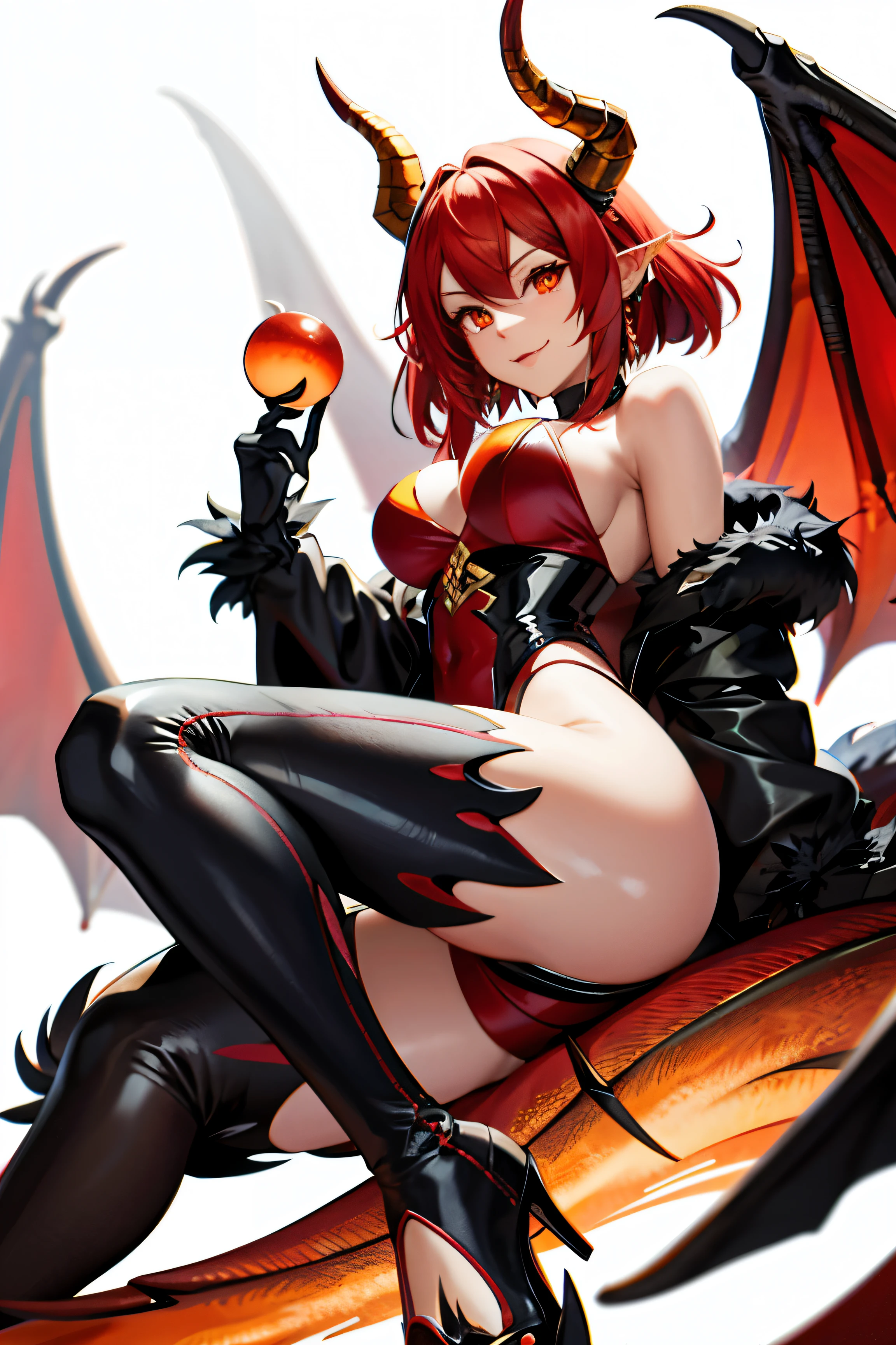 dragon, furry, red, orange eyes, dragon face, dragon feet, wing, Horn, dragon, big breasts