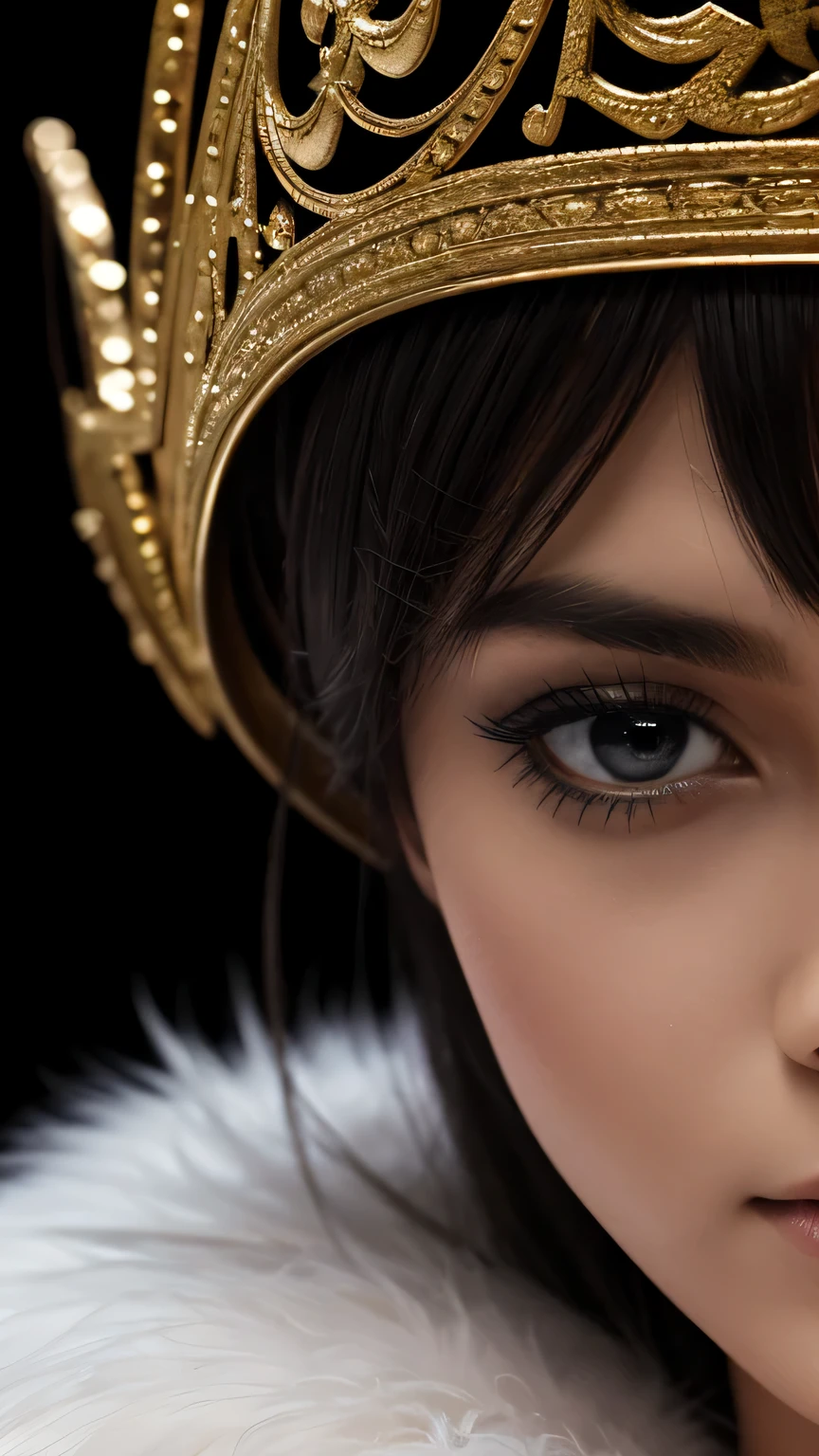 black background、a beautiful empress portrait, blonde hair, Perfect black eyes, Brilliantly, Impossible impressive big Christmas headpiece, clothes Santa robes, everything Christmas, snow, symmetry, Drafoodic Studio Lighting, Rococo, baroque, vegetables, Asian, hyper realism, close, d&d, fantasy, Complex, elegant, very detailed, digital painting, art station, octane rendering, 8K, concept art, food, sharp focus, (((close up of face))), masterpiece, 最high quality, high quality, High resolution, ((black background))