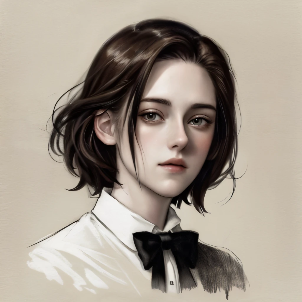 pencil sketch of Kristen Stewart portrait dressed as a British aristocrat