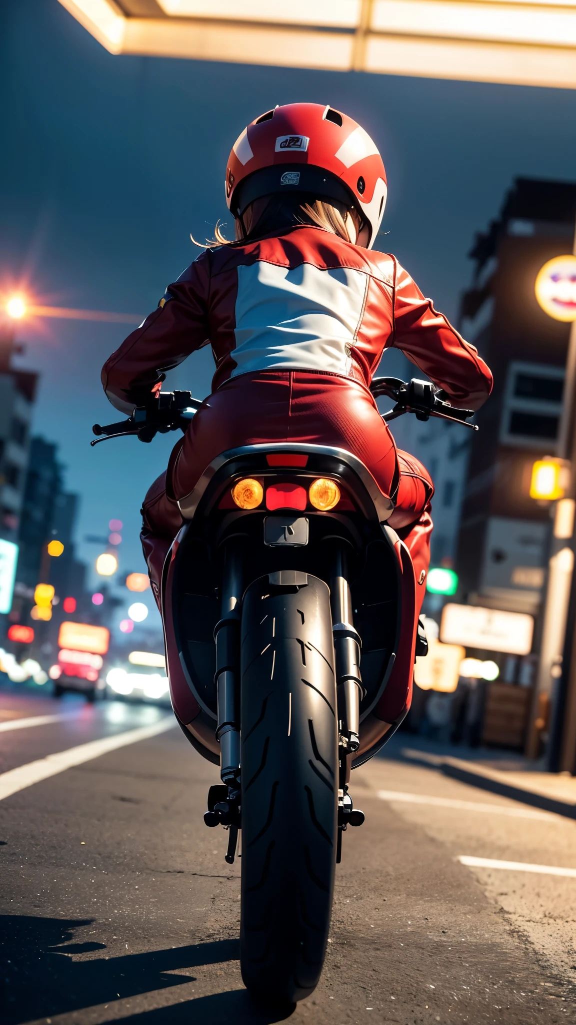 High resolution、High level image quality、In 8K、real live action、Raw photo、highest quality、masterpiece、table top、(soft saturation:1)、(Depth of bounds written:1.2)、(ray tracing:1.2)、Taken from diagonally above、((in the middle of the night)), city night view、The background is a beautiful neon cyberpunk Tokyo、city night view、neon light、headlight light、dynamic pose、dynamic camera angle、strong wind、夜の街を疾走する大きな赤いbike、((Run leaving a trail of light:1.2))、大きな赤いbikeに座っているred dressを着た若い女性, cute face、cute face、(red dress:1.2)、(red short skirt:1.3)、white knee highs、(red boots:1.2、Draw the toes:1.2)、perfect hands、perfect feet、perfect feet首、perfect toes、perfect toes、Perfect Heel:1.3、((Grasp the controller with both hands:1.2))、leaning forward、put one&#39;Upper body, lower body:1.2、Sitting on the Ducati Panigale V4,Riding the Ducati Panigale V4, SFスタイルのbike, SFスタイルのbike, Ducati Panigale V4 Motorcycle Rider, How to ride the Ducati Panigale V4, (Draw left and right rearview mirrors:1.3)、headlights shine blue、female biker pictures, bike,motorcycle displacement: Ducati Panigale V4 Detail Blur、white smoke from tires:1.2、