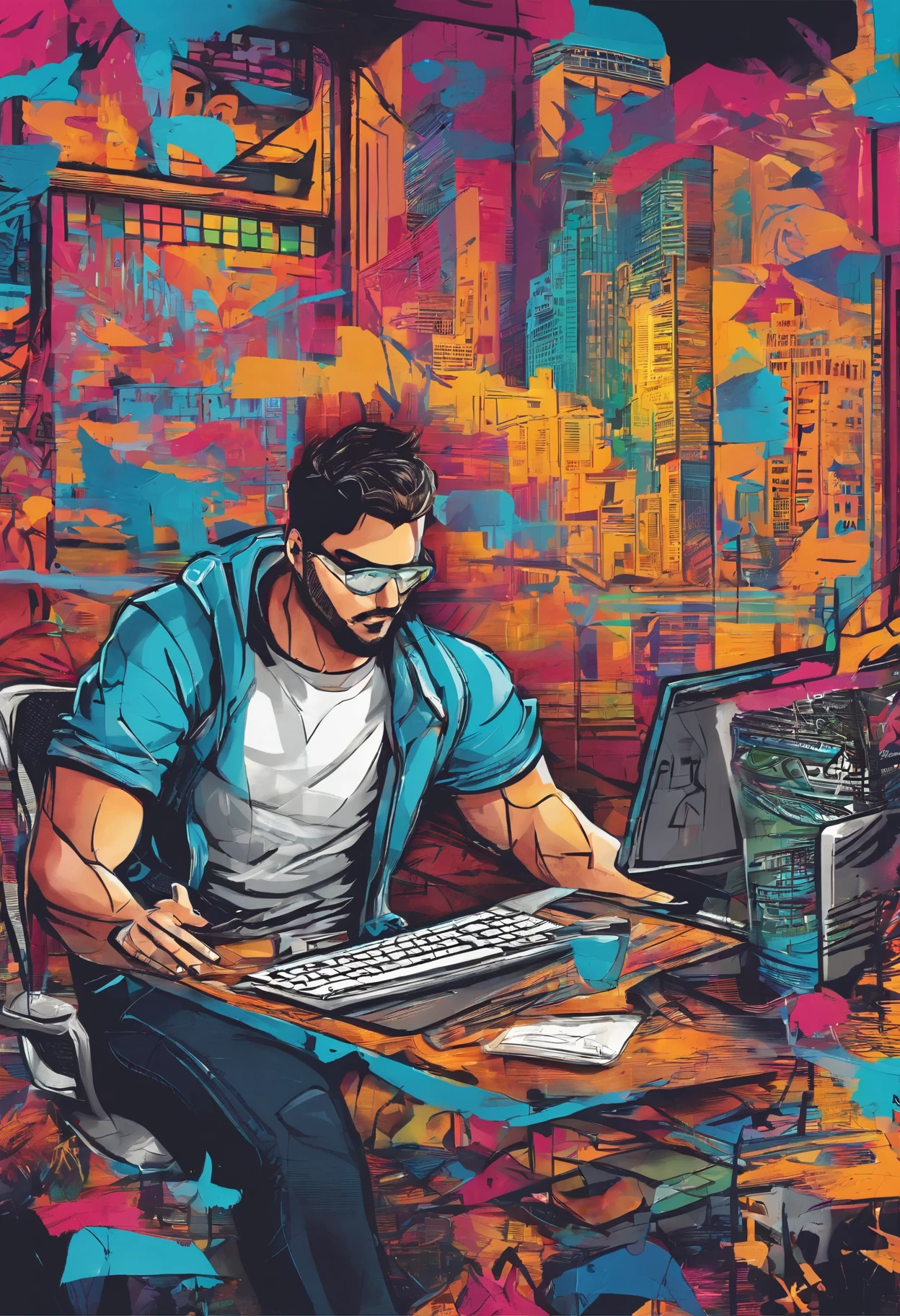
there is a man sitting at a desk with a computer, emad mostaque, about 3 5 years old, sayem reza, aykut aydogdu, very very low quality picture, farid ghanbari, sitting in office, khyzyl saleem, sitting in front of computer, professional profile picture, ismail, sitting at a computer