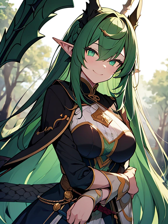 ((8k Sharp)) A girl, Green long hair, (Long haired style), Green Vertical Eyes, (Vertical pupil), pointy ears, Wearing tattered Cloak, Bandage Arms, Scaily Tail Archosaurian, (Tail), (Holding w battle Axe), ray,backlighting,masterpiece,best quality,exquisite,8k,absorbers,super fine illustration,(looking at viewer), (Wicked Smile expression), (scales on body)