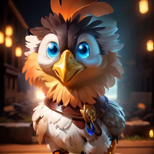 A cartoon chicken in profile, Anthropomorphic chicken, arrogant expression, Lovely 3D rendering, Lovely and detailed digital art, 3D icons for mobile games, proud smirk, Official splash art, Game CG, Lovely numbers, Made with Unreal Engine, fantasy duck concept portrait