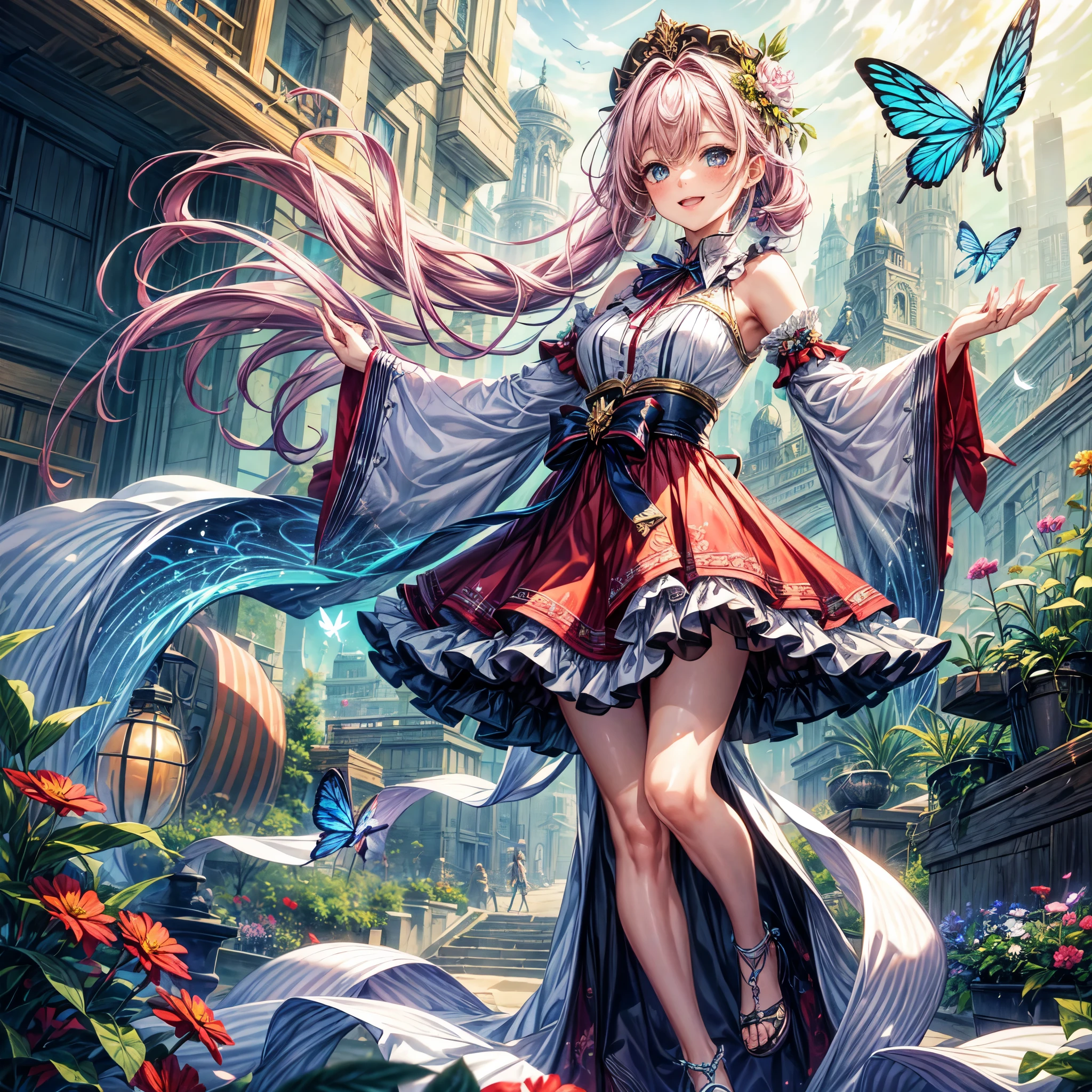 (best quality, 8k, masterpiece:1.2, nsfw ), Cutest,Cute girl, mesugaki, Beautiful face, Beautiful eyes, Beautiful hair, Light pink hair, Lots of colorful flowers, sunshine, peaceful garden, summer dress, smiling, golden hour lighting, vibrant colors, happy and thankful expression,
soft breeze, gentle makeup, freckles, blonde hair, flowing dress, pastel colorairytale atmosphere, fluttering butterflies, dreamy atmosphere), vivid greenery, smile, posing like an angel,