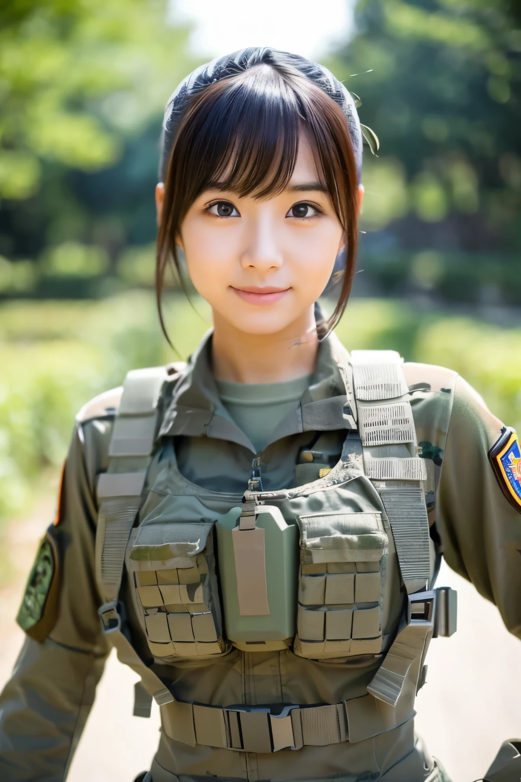 Female soldier, ruins, upper body, healthy, Japanese, cute