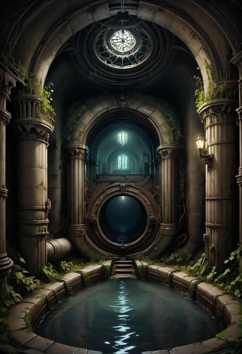 Underground Sewer, gothic art, enhance, intricate, (best quality, masterpiece, Representative work, official art, Professional, 8k)