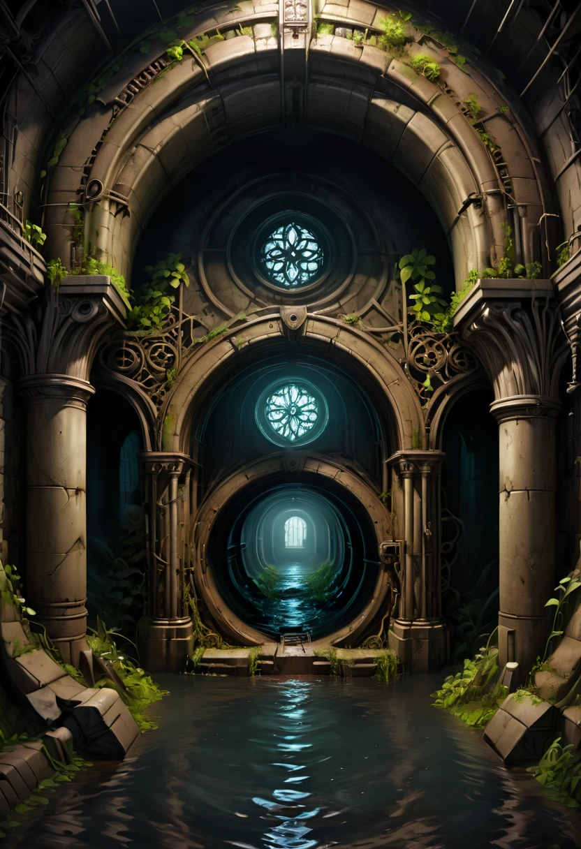Underground Sewer, gothic art, enhance, intricate, (best quality, masterpiece, Representative work, official art, Professional, 8k)