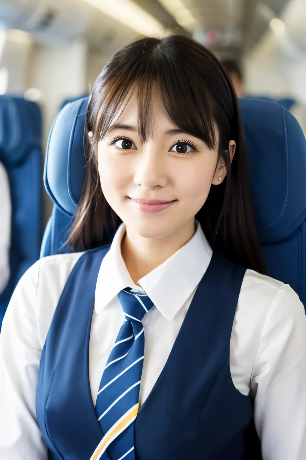 Female, cabin attendant, on plane, upper body, healthy, Japanese, cute