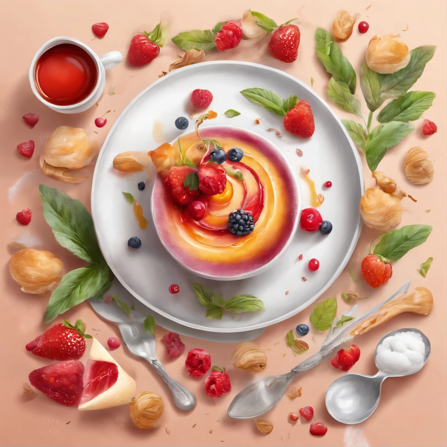 Projected inset, Rococo style, hyper hd, table top, Accurate, Super detailed, advanced details, award-winning, high quality, 8K
(Close up of royal premium tea cup and whipped cream cake),(scoop,fresh flowers,White chocolate)(Perfect integration:1.37),Surrealist amazing food illustrations, great composition, Cooking Art Photography, Great food pictures, 3 Illustrations, Artwork Baking, cinema 4 d art, author:by Marie Bashkirtseff, made with photoshop, 3D Collage, 3 d epic illustrations, Beeple. hyper photorealism