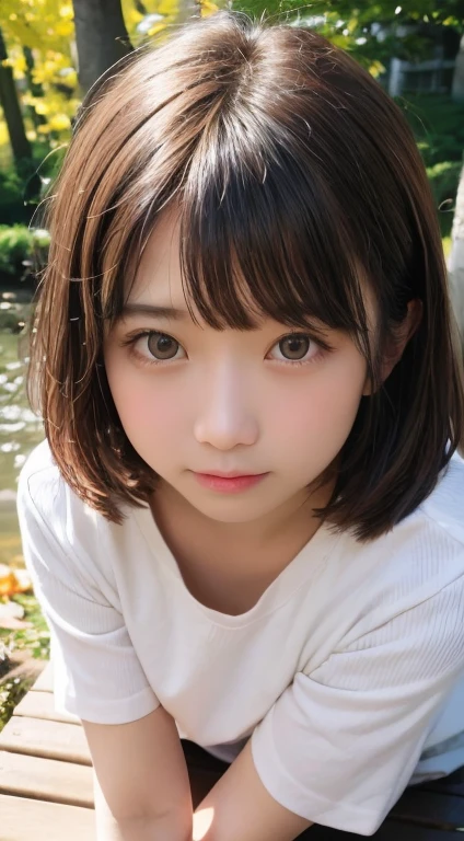 (((masterpiece))), highest quality, very detailed, detailed background,
bird's eye view, 18mm Wide Lens, long shot, Quiet lakeside bench in the forest, sitting, Very beautiful girl in the distance, Japanese, 12, detailed face, bangs, (whole body:1.3), (random hairstyle :1.2), (young face), (perfect body:1.1), blouse, skirt, autumn, In 8K, wallpaper, wonderful, finely, super detailed, Super high resolution, very detailed, Pure erotic face, very detailed目と顔, beautiful and fine eyes, very detailed肌, no makeup, (natural skin),