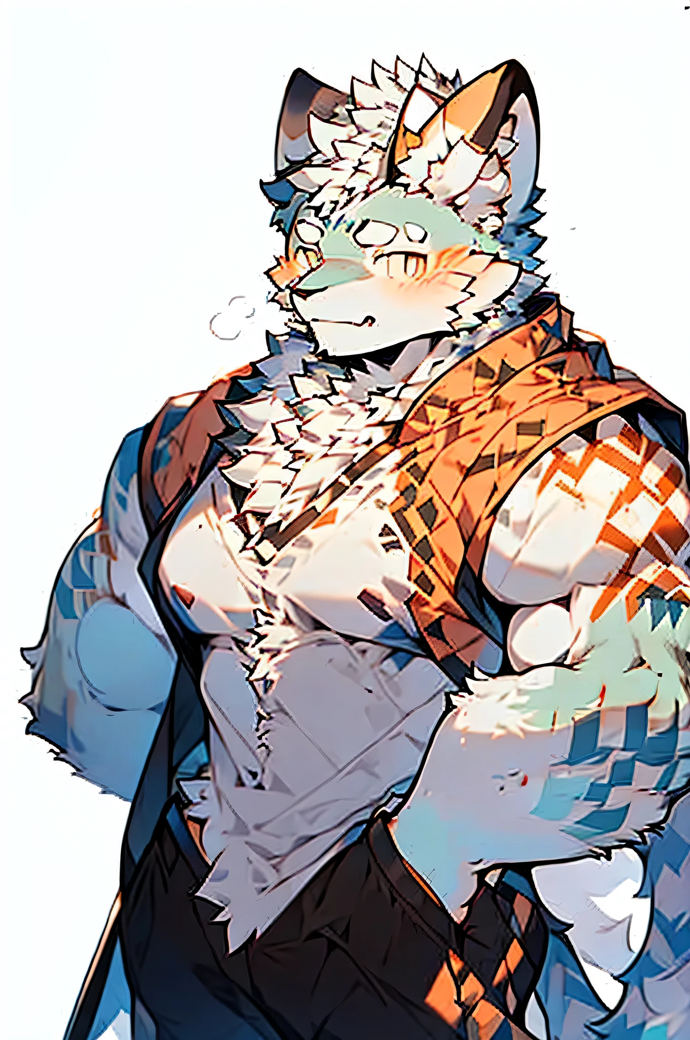 hairy,Male white tiger,white fur,different students,chest muscles,muscle,avatar,strong,Lovely