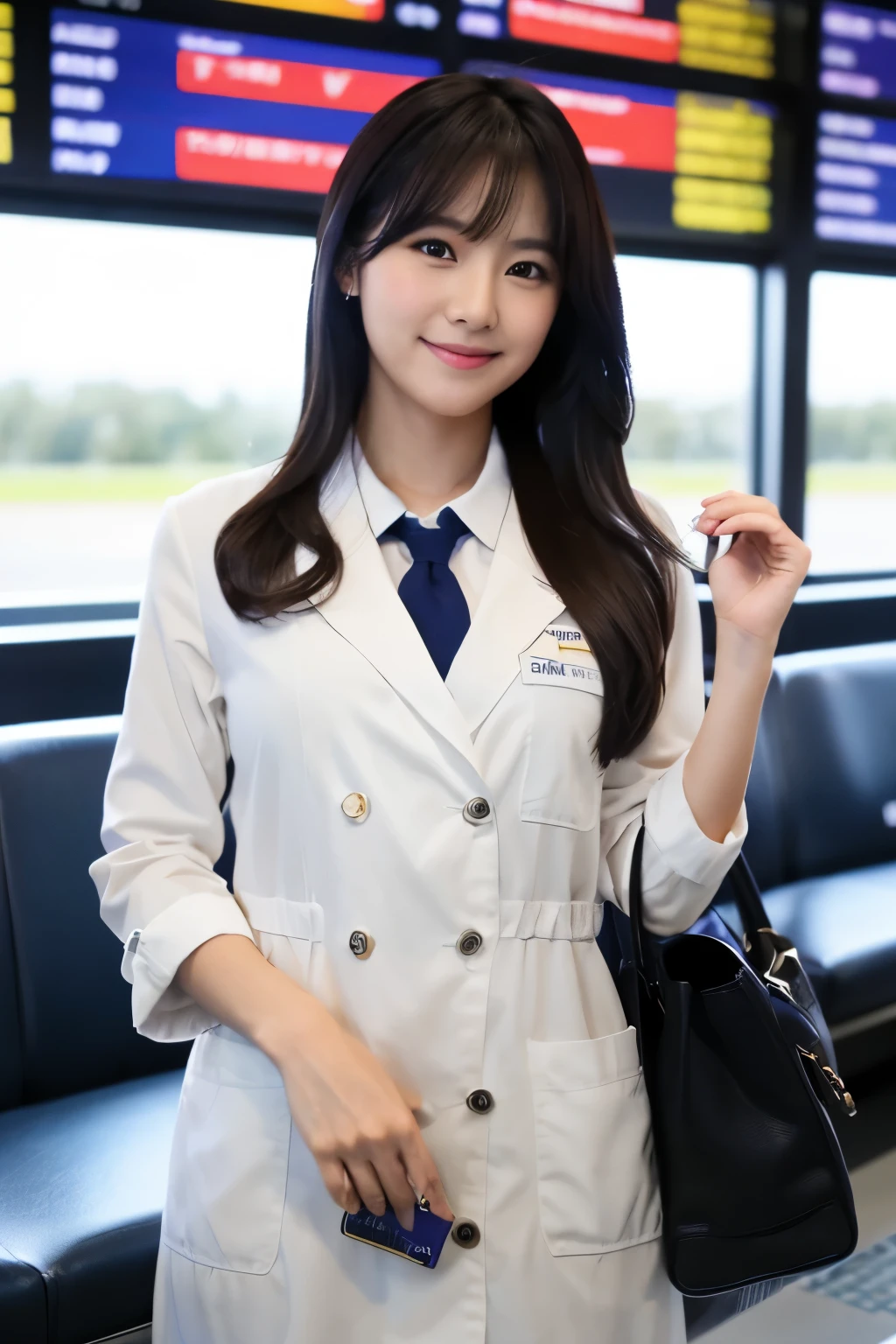 Female, cabin attendant, in airport, upper body, healthy, Japanese, cute