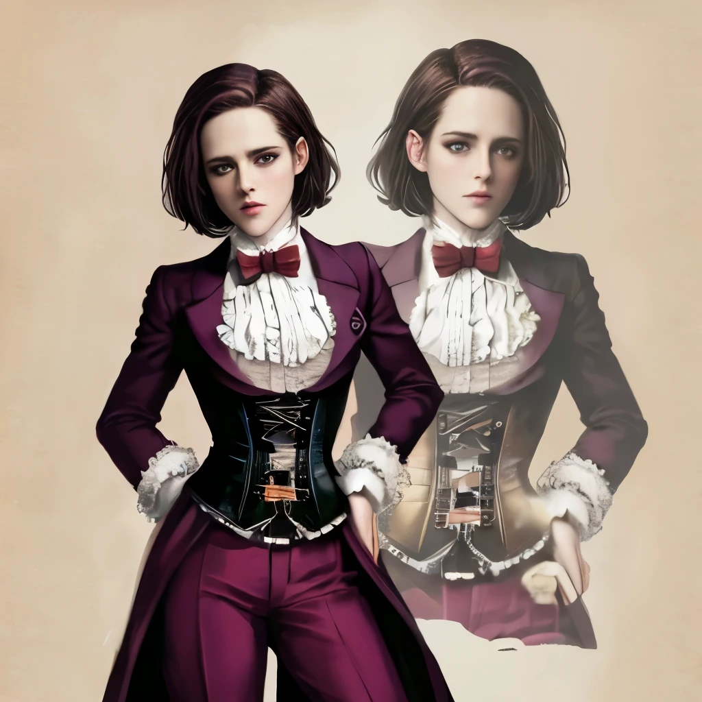 sketch of Kristen Stewart dressed  in a corset as willy wonka