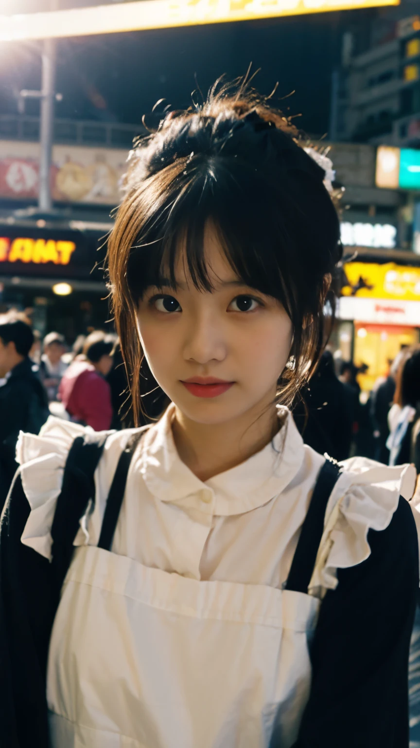 girl snapshot、Portrait、film、It looks like it.、Maid clothes、Akihabara at night