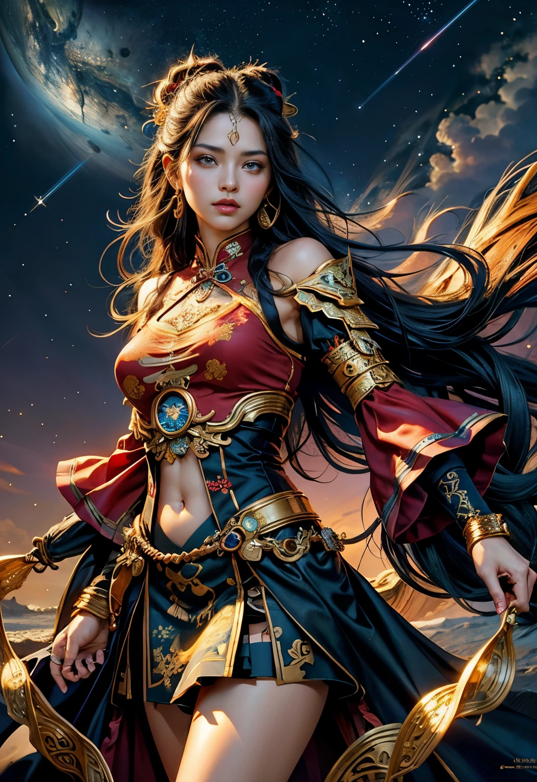 (highest qualityの, highest quality, Queen, beautiful and aesthetic:1.2), (1 female), Highly detailed dynamic gaze,(fractal art:1.3),I'日本の着物を着ているI,best details, she has straight black hair and black eyes