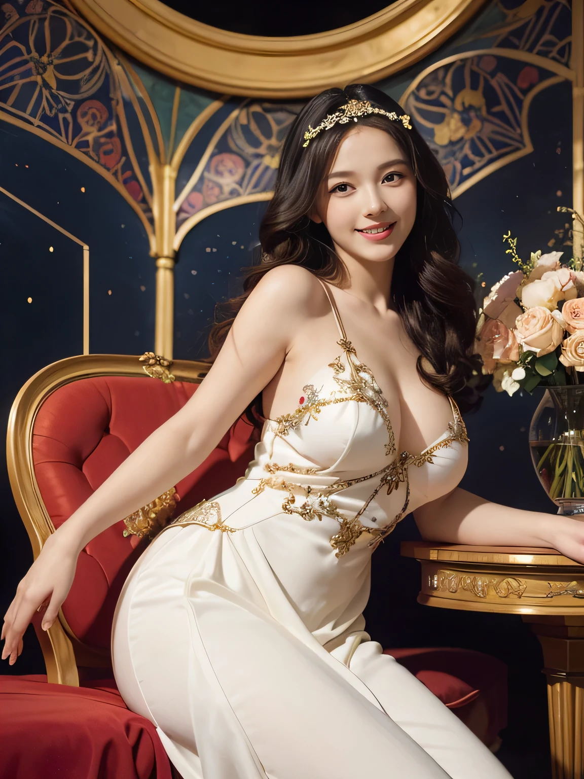 Geometry,stain glass,12 zodiac signs,Vigée Leblanc style,Math、Astronomical utensils,astronault,Roses in a vase,fruits,cute little,A smile,Ancient Greek costumes,Paintings by Sandro Botticelli,Costume with stretched shoulders,huge smile,large full ,Ecstasysion,A sexy,Beautifulre skin,Cute smile