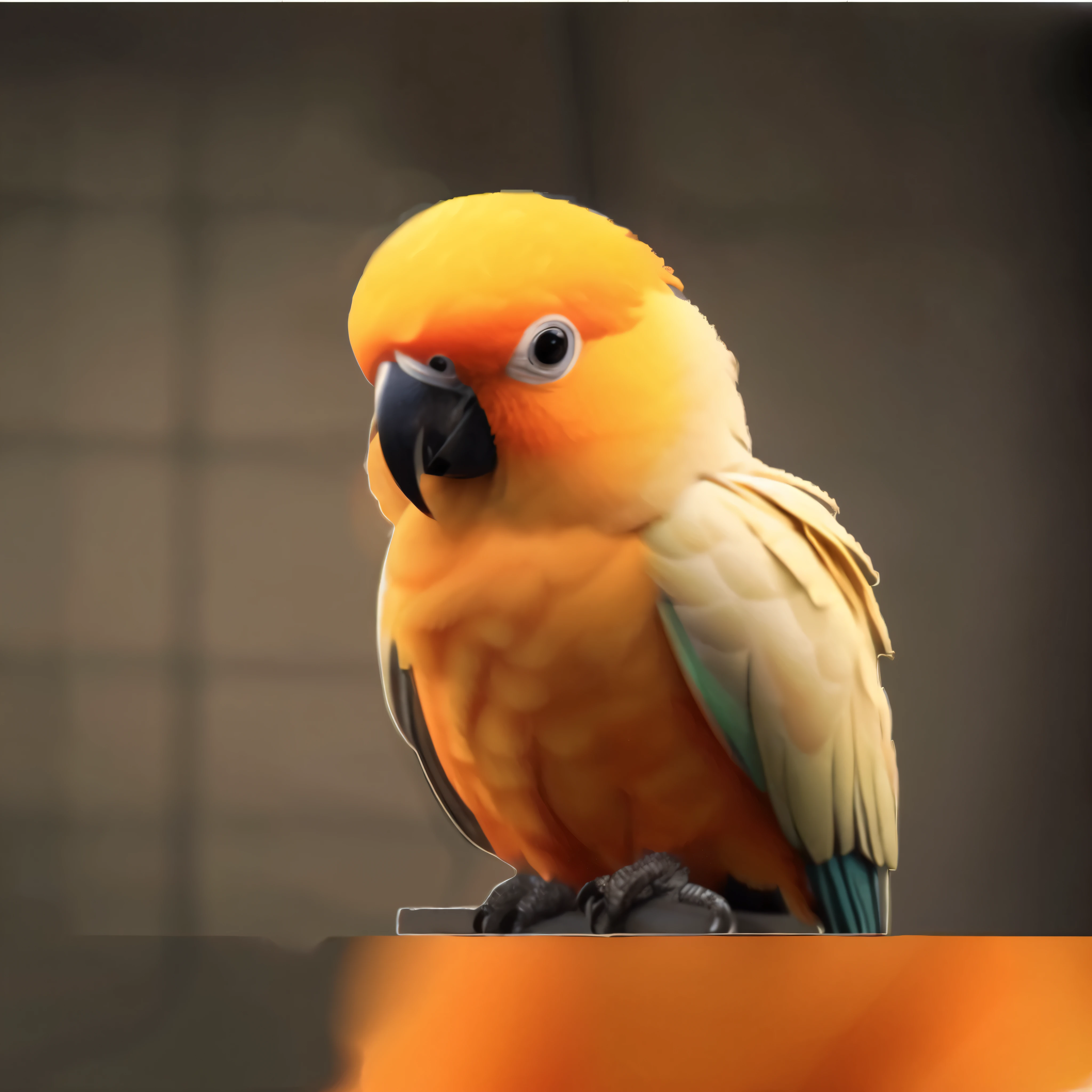 There is a bird standing on the cage, pet bird, 4 0 9 6, sentient bird, birb, robot bird, pride, parrots, moult, Mechanical cute bird, pride expression, Eyes as bright as LED lights。long eyelashes, Surrealism, shadow, relief, Stereo view, vertical painting, Throw, atmospheric perspective, depth of field, 8k, Super details, precise, best quality, ultra high definition, precise, textured skin, high quality, high detail, Award-winning, best quality, 8k, high resolution