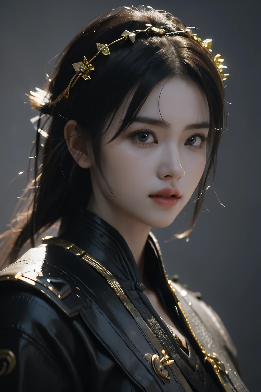 Game art，The best picture quality，Highest resolution，8K，(A bust photograph)，(Portrait from bust:1.5)，(Head close-up)，(Rule of thirds)，Unreal Engine 5 rendering works， (The Girl of the Future)，(Female Warrior)， 
20岁少女，(The warrior in ancient China)，An eye rich in detail，(Big breasts)，优雅高贵，冷漠，(Brave)，
(The costume of Chinese swordsman elements，Costumes of ancient Chinese characters，A random pattern of clothing，Ribbon，Joint Armor，Rich dress details，)中国人物，奇幻风格，
拍照姿势，野外背景，Movie lights，Ray tracing，Game CG，((3D Unreal Engine))，oc渲染反射纹