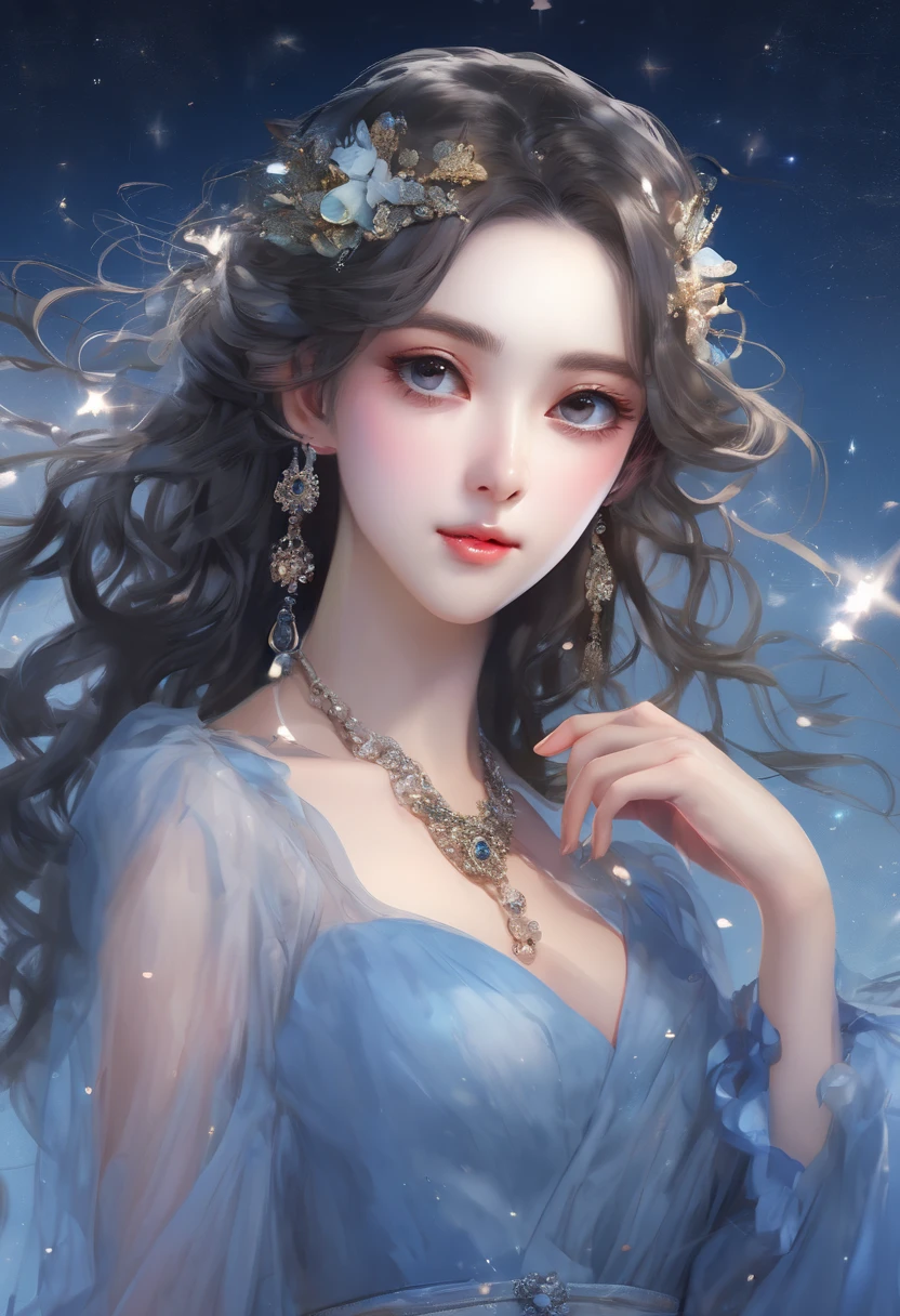 ( High quality , ultra detailed to hand )Zodiac sign-scorpio goddess , similar to latin goodness , cute but sexy and brave face , deep purple hair , transparent dress , in the ocean with moonlight , whole body , crystal purple eyes , dark make up look ,