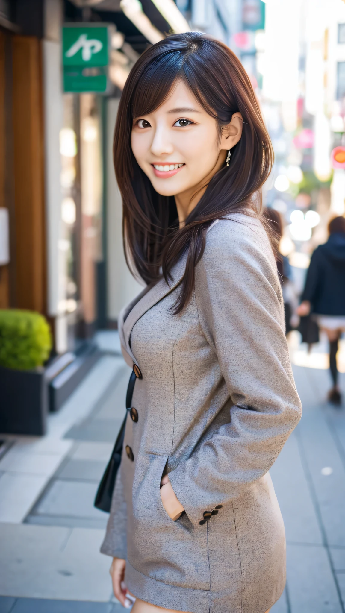 Highest resolution, 4K, Masterpiece: 1.3), A Japanese milf, Sexy: 1.1, fine eyes, Slender figure, Realistic teeth, double eyelids, full body, best quality, detailed, at the city, feminine fashion