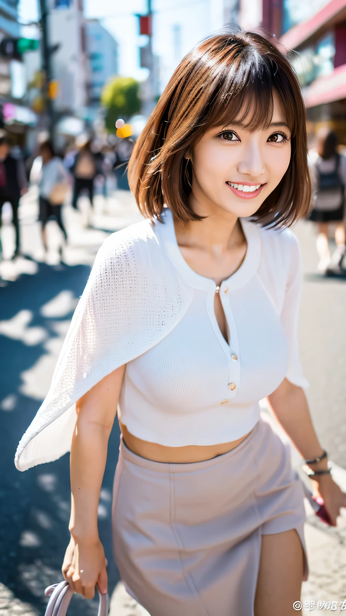 Highest resolution, 4K, Masterpiece: 1.3), A Japanese milf, Sexy: 1.1, fine eyes, Slender figure, Realistic teeth, double eyelids, full body, best quality, detailed, at the city, feminine fashion