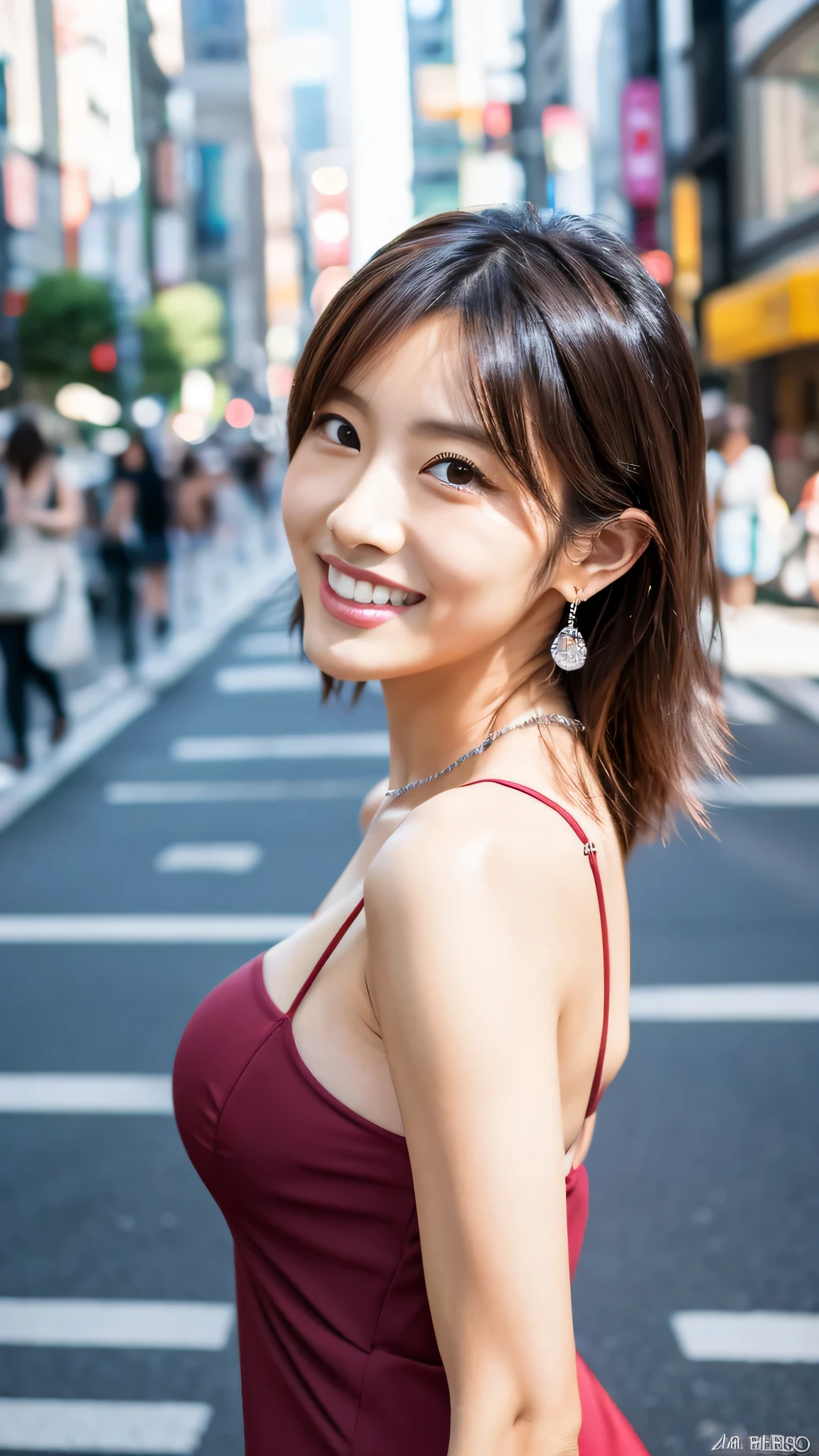 Highest resolution, 4K, Masterpiece: 1.3), A Japanese milf, Sexy: 1.1, fine eyes, Slender figure, Realistic teeth, double eyelids, full body, best quality, detailed, at the city, feminine fashion