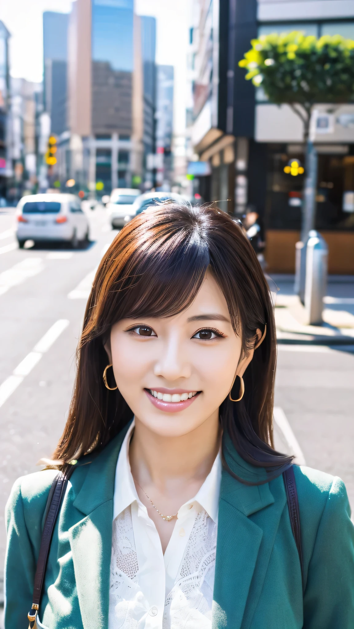 Highest resolution, 4K, Masterpiece: 1.3), A Japanese milf, Sexy: 1.1, fine eyes, Slender figure, Realistic teeth, double eyelids, full body, best quality, detailed, at the city, feminine fashion