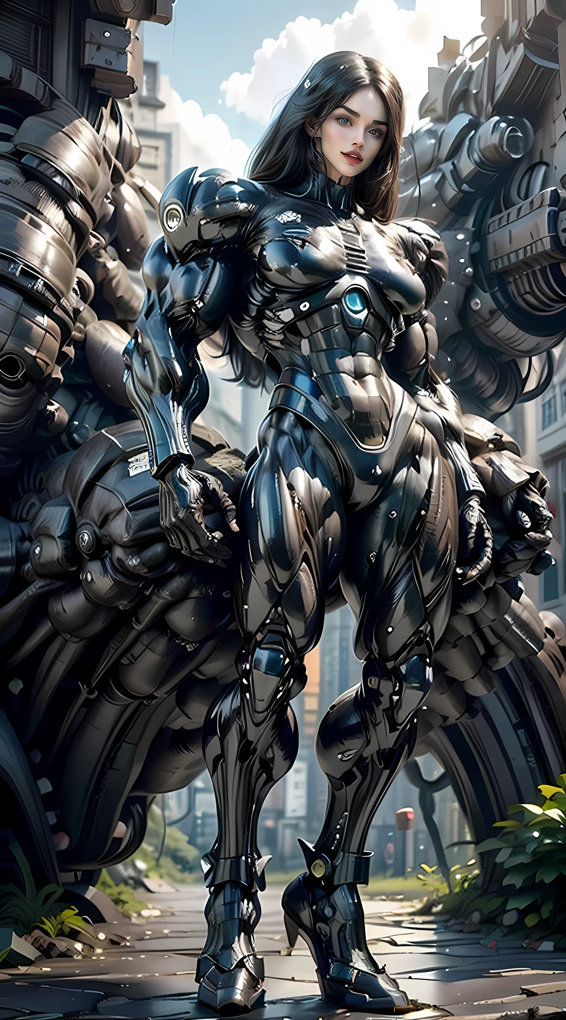 (1 girl), (megan fox:1.25), a drawing of a bodybuilder girl in full black alien cybernetic mecha bodysuit, (alien black cybernetic mecha bodysuit:1.25), (extreme muscular definition:1.5), (full body pose:1.25), (huge upper body:1.25), veins, beautiful face, full lips, slim face, high cheekbones, muscular, in the art style of H.P. Giger