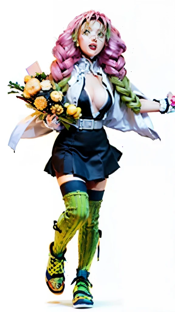 a woman in a purple dress holding a bunch of food, misato katsuragi, illustrious makinami, haruno sakura, yayoi kasuma, gyro zeppeli, akane owari danganronpa, juri misaki, shuushuu anime image, fujita goro!, jjba, jojo anime style, tatsumaki